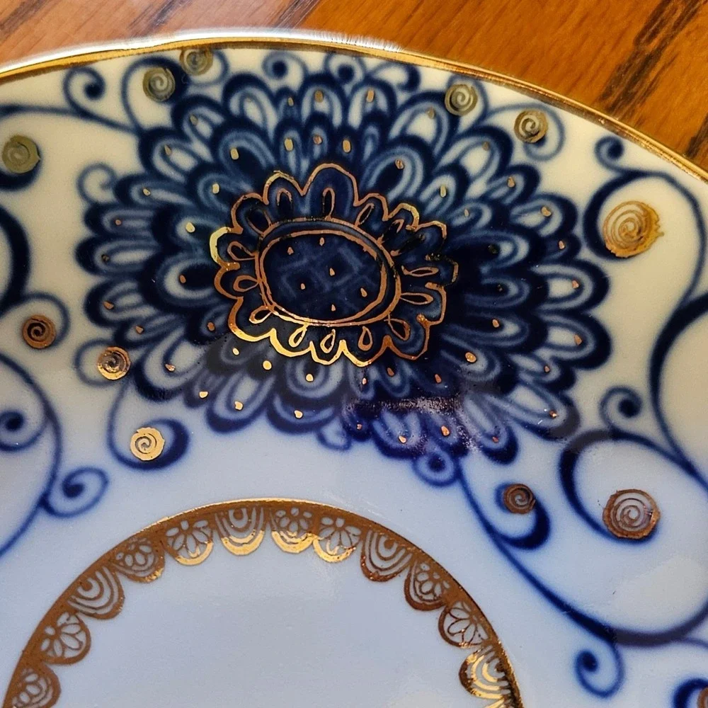 Lomonosov Imperial Porcelain Firebird Tea Cup Saucer Set Cobalt Blue Gold USSR